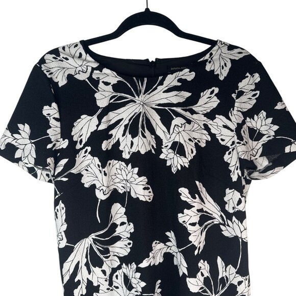 Banana Republic Size 12 Black & White Floral Short Sleeve Dress Elegant - Picture 6 of 14